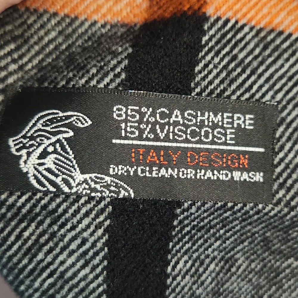 ITALIAN DESIGN EXQUISITE BLACK/TAN/RUST/BLUE CASHMERE BLEND SCARF 12
